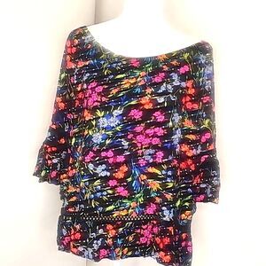 Scoop neck Blouse by John Paul Richard Floral Multicolor Size 1X